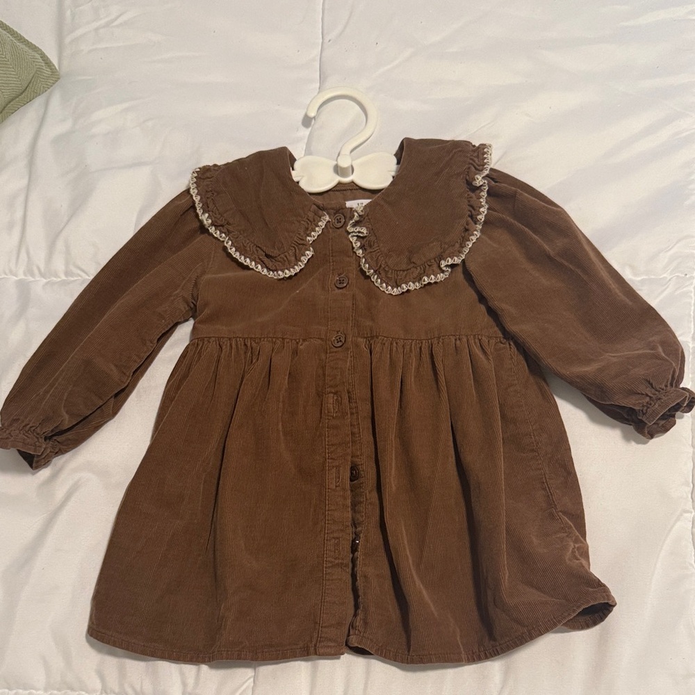 Zara Brown Kids Dress with Ruffled Collar